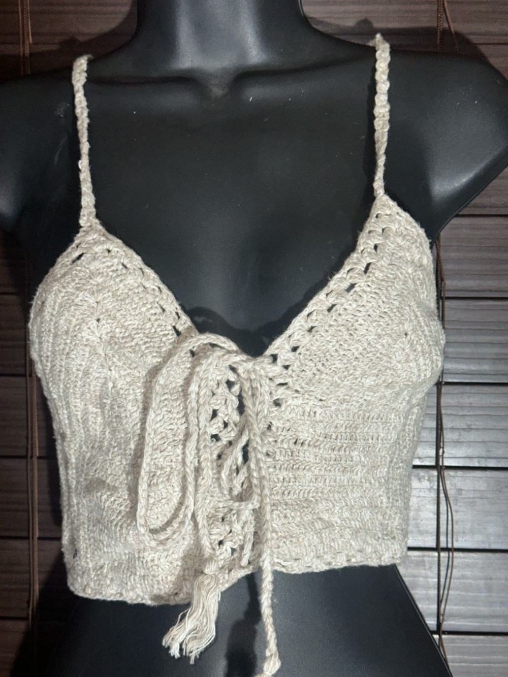 American Eagle Crochet Tie-Front Bralette Crop Top - Cream Small boho festival